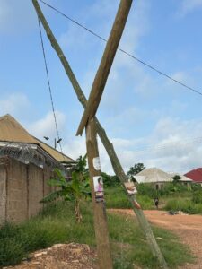 Deadly Electric Pole Sparks Community Concern at Nkoranza Special ICE Company front building.