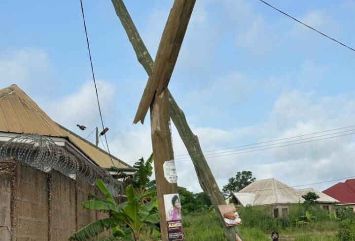 Deadly Electric Pole Sparks Community Concern at Nkoranza Special ICE Company front building.