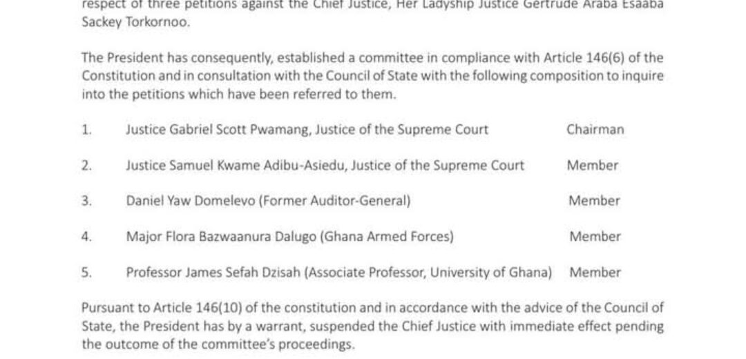 President Mahama Suspends Chief Justice Pending Probe .