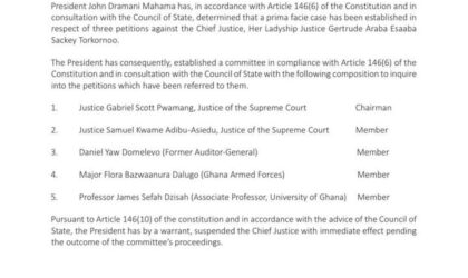 President Mahama Suspends Chief Justice Pending Probe .