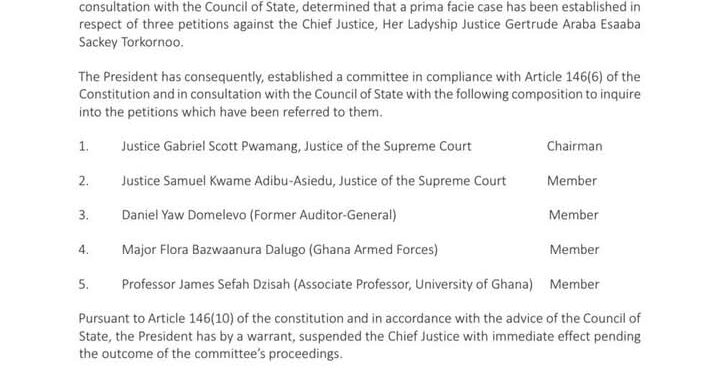 President Mahama Suspends Chief Justice Pending Probe .
