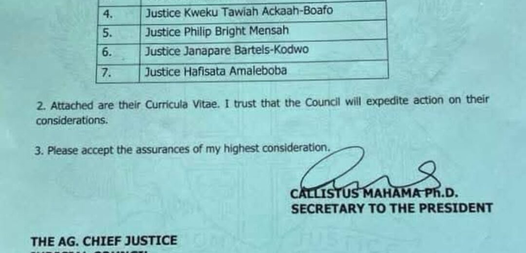 H.E President John Mahama Nominates 7 Jurists for Supreme Court Seats.
