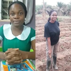 Madam Veronica Abrokwah, a 30-year-old nurse turned tomato farmer and processor, living in Akumadan, Ghana.