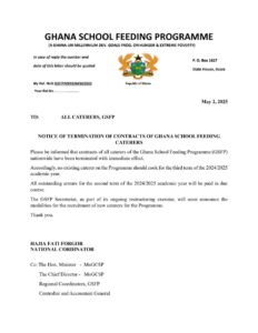 Ghana government school feeding programme restructuring.