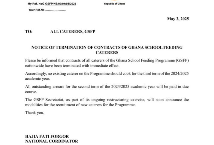 Ghana government school feeding programme restructuring.