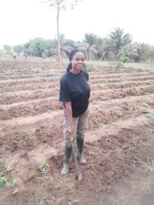 Madam Veronica Abrokwah, a 30-year-old nurse turned tomato farmer and processor, living in Akumadan, Ghana.