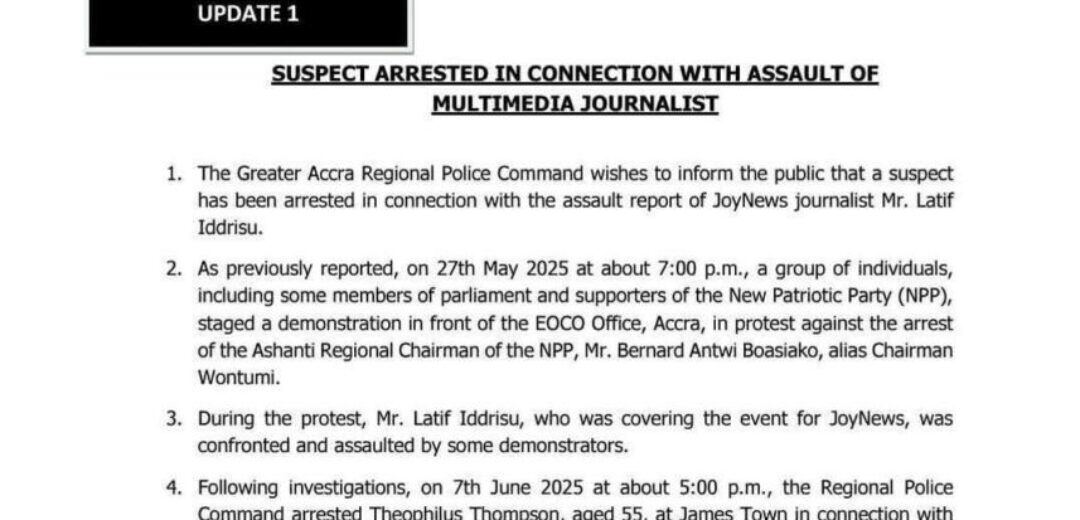 Ghana Police Service Arrests Suspect in Assault on JoyNews Journalist