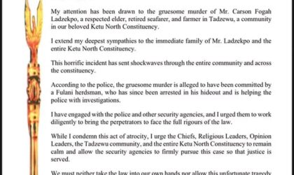 MP Condemns Murder of Respected Elder in Ketu North Constituency.