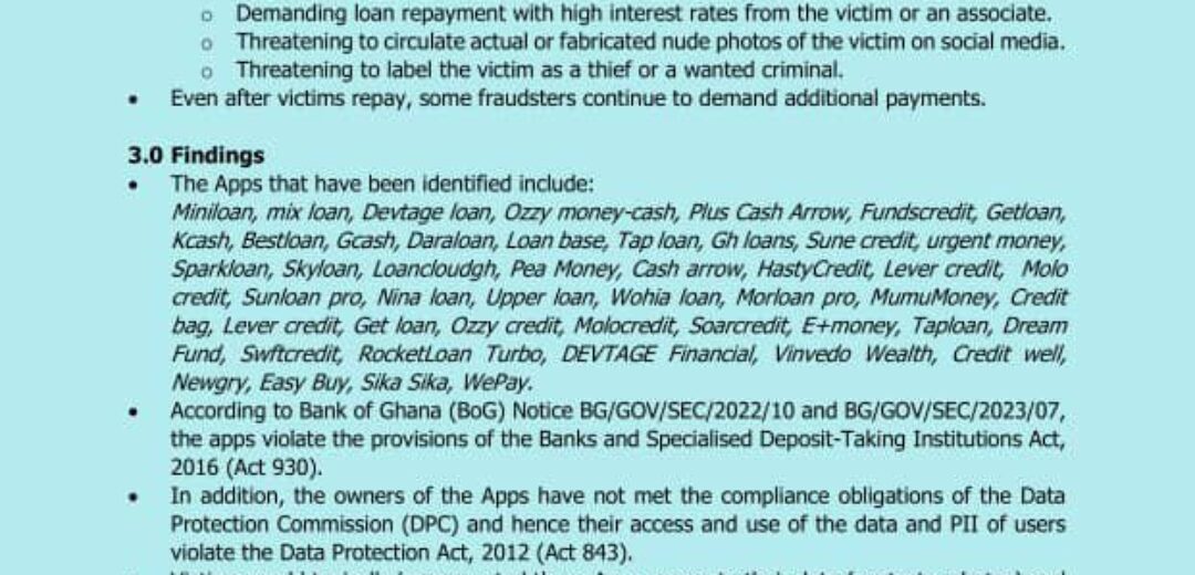 Cyber Security Authority Warns of Rise in Cyberbullying by Digital Lending Mobile Application Owners.