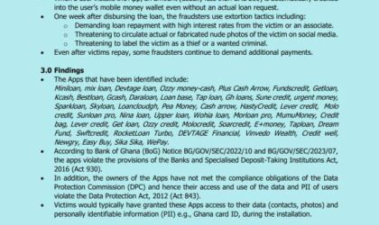 Cyber Security Authority Warns of Rise in Cyberbullying by Digital Lending Mobile Application Owners.
