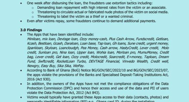 Cyber Security Authority Warns of Rise in Cyberbullying by Digital Lending Mobile Application Owners.
