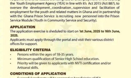 YEA Launches Recruitment for Prison Office Assistants: A Step Towards Youth Employment.