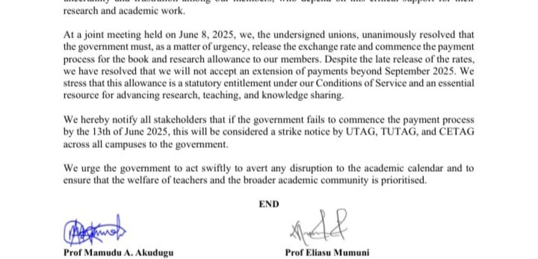 UTAG, TUTAG, and CETAG Issue Strike Notice Over Delayed Book and Research Allowance.