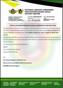 The Ashanti Regional National Service Personnel Association (NASPA) has announced a crucial