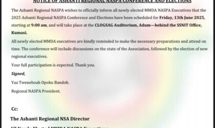 Breaking News: Ashanti Regional NASPA Conference and Elections Scheduled for June 13, 2025.