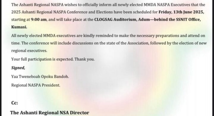 Breaking News: Ashanti Regional NASPA Conference and Elections Scheduled for June 13, 2025.