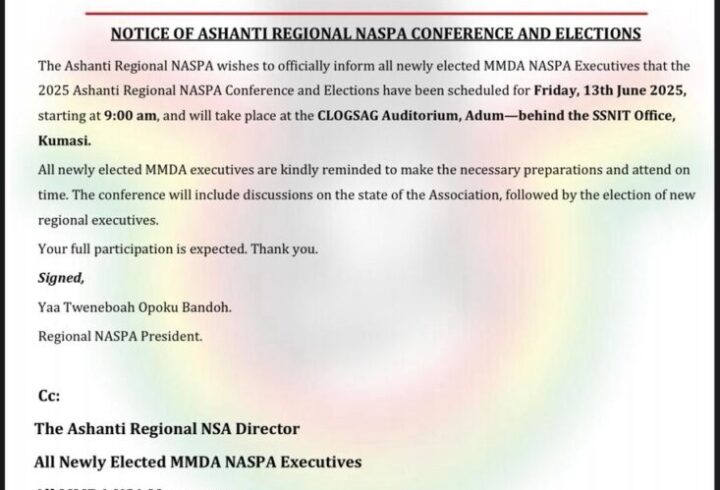 The Ashanti Regional National Service Personnel Association (NASPA) has announced a crucial