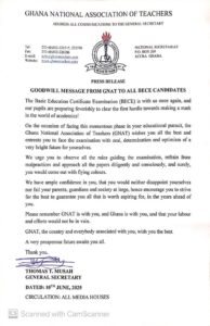 GNAT Wishes BECE Candidates Good Luck