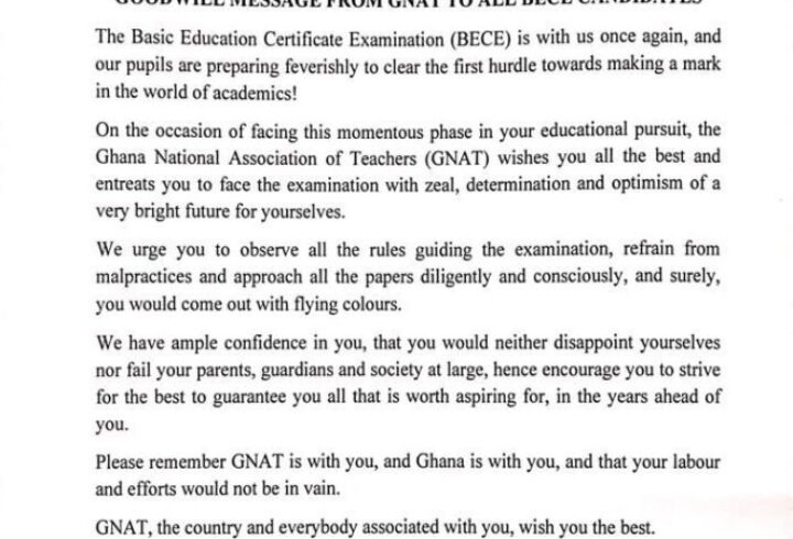 GNAT Wishes BECE Candidates Good Luck