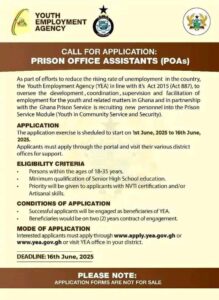 YEA Launches Recruitment for Prison Office Assistants