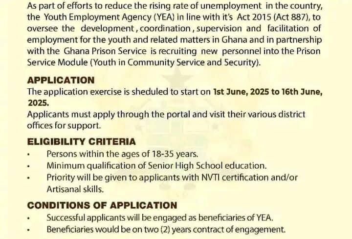 YEA Launches Recruitment for Prison Office Assistants