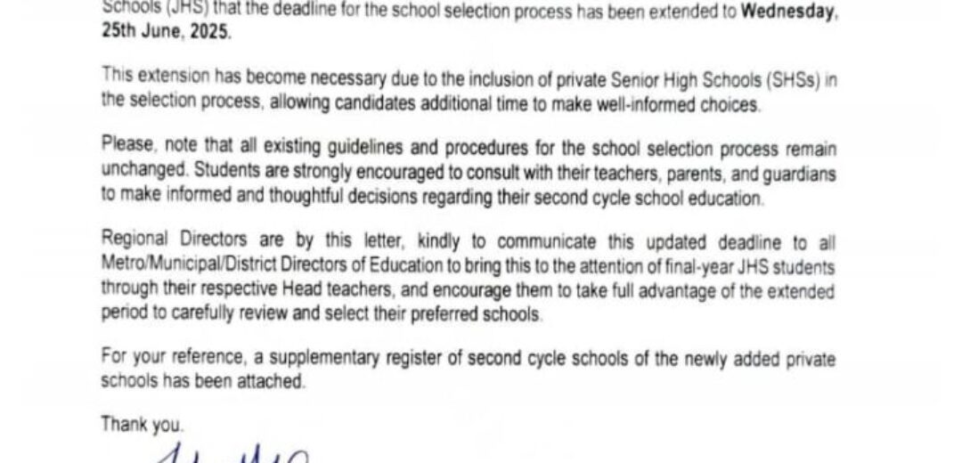 Ghana Education Service Extends School Selection Period for Junior High Schools.