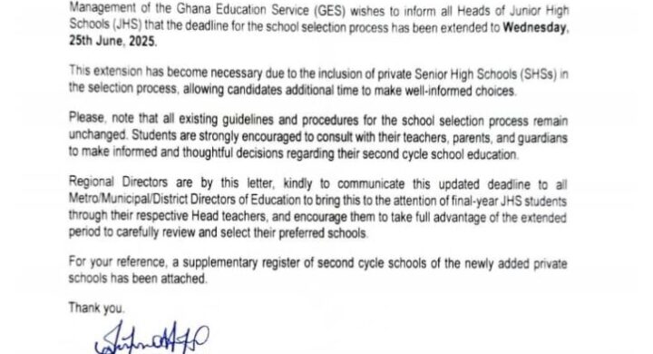 Ghana Education Service Extends School Selection Period for Junior High Schools.