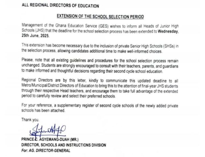 Ghana Education Service Extends School Selection Period for Junior High Schools.