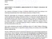 PRINCOF Announces Adjustment to Feeding Arrangements in Public Colleges of Education.