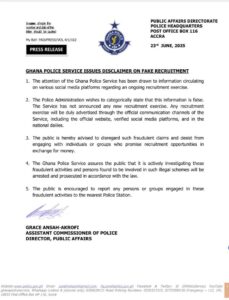 Ghana Police Service Issues Disclaimer on Fake Recruitment