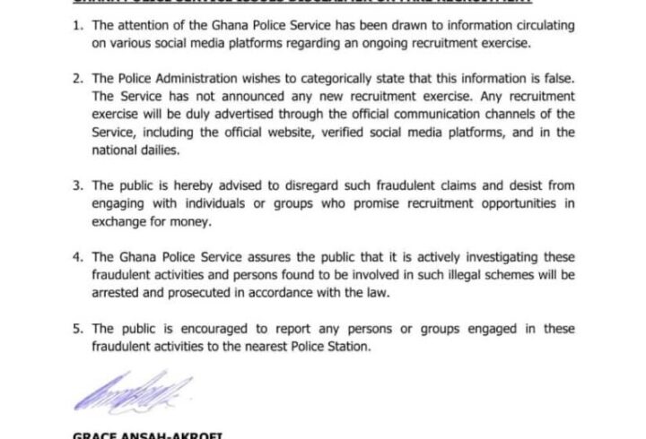 Ghana Police Service Issues Disclaimer on Fake Recruitment