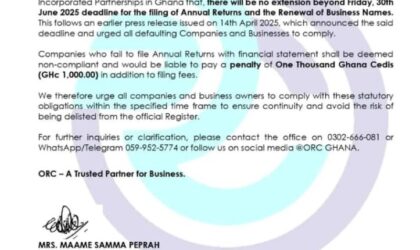 Office of the Registrar of Companies Issues Final Reminder: No Extension Beyond June 30, 2025