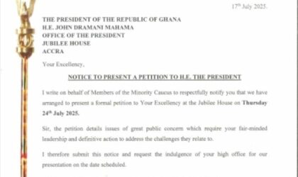 Minority Caucus to Petition President Mahama on July 25