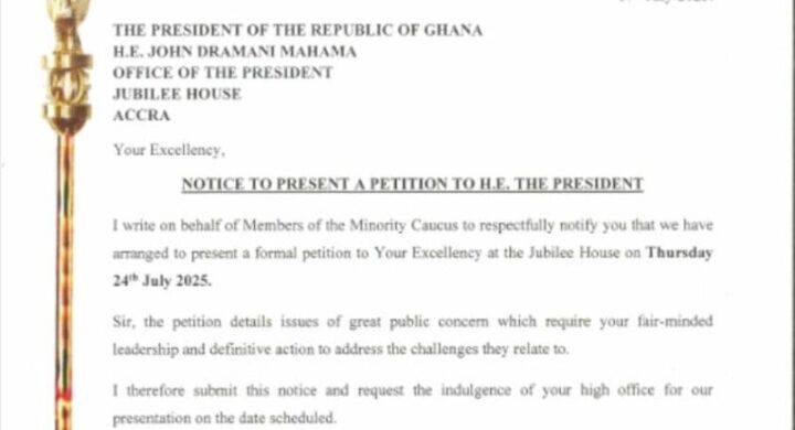 Minority Caucus to Petition President Mahama on July 25