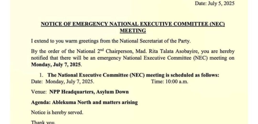 NPP’s NEC to Hold Emergency Meeting Today