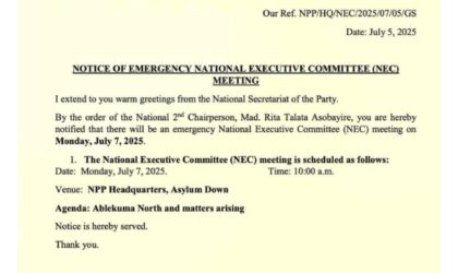 NPP’s NEC to Hold Emergency Meeting Today