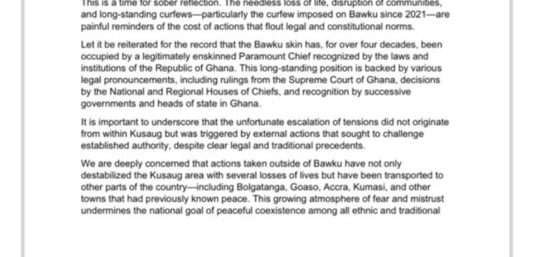 Kusaug Traditional Council calls for calm, urgent action to restore peace in Bawku