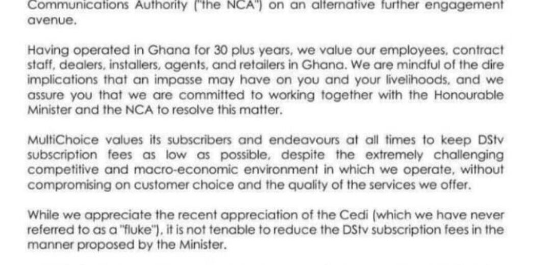 MultiChoice Responds to Minister’s Concerns Over DStv Pricing in Ghana