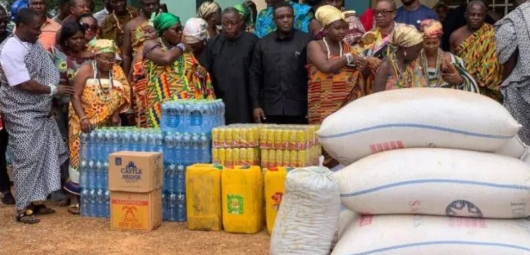 Sam George donates to Ningo and Prampram Traditional Areas in support of the Homowo festival celebration.