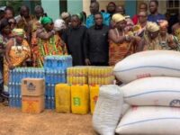 Sam George donates to Ningo and Prampram Traditional Areas in support of the Homowo festival celebration.