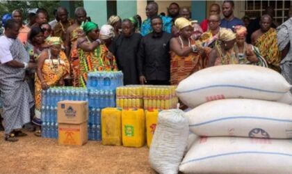 Sam George donates to Ningo and Prampram Traditional Areas in support of the Homowo festival celebration.