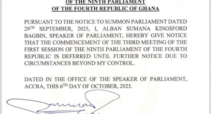 Parliament’s Resumption Deferred Indefinitely by Speaker