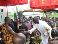 The late priest Rev. Fr. Stephen Boaheng exchanging pleasantry with Akokofehene, Nana Osako Adu Panin CATHOLIC PRIEST ATTENDS TRADITIONAL ENSTOOLMENT CEREMONY JUST DAYS BEFORE PASSING AWAY