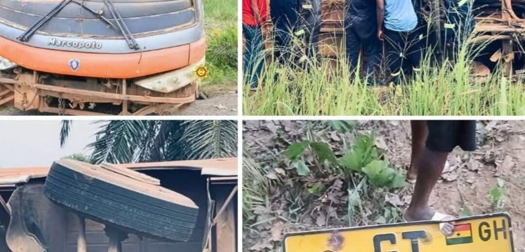 GNFS Rescues Passengers After Fatal Bus Crash at Nkonya Bumbula; 2 Dead, Several Injured