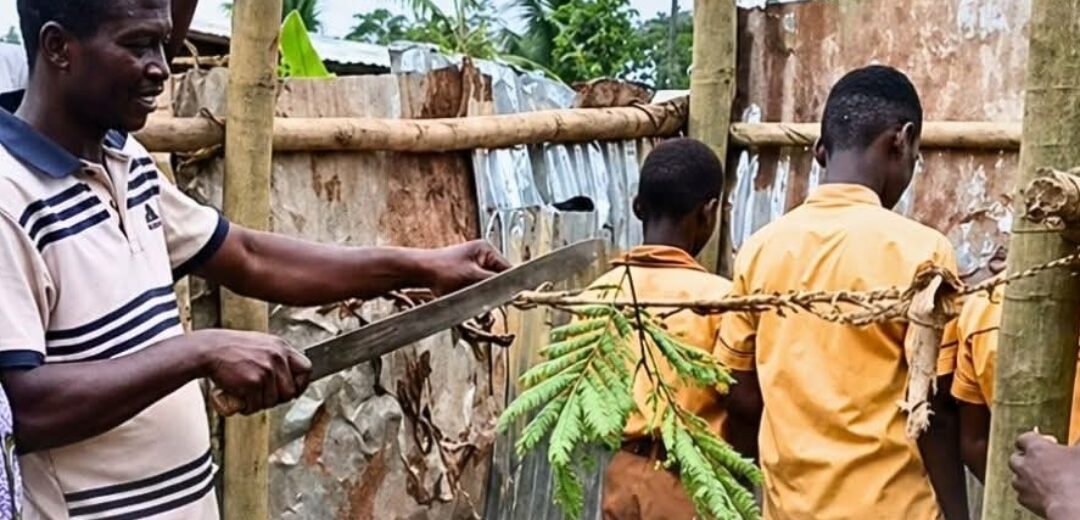 Teachers Commission Roofing Sheet Urinal Facility with Cutlass at Pruso Basic School.