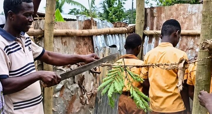 Teachers Commission Roofing Sheet Urinal Facility with Cutlass at Pruso Basic School.