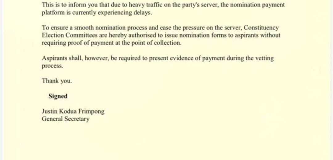 Party Temporarily Waives Proof of Payment for Nomination Forms Amid Server Delays
