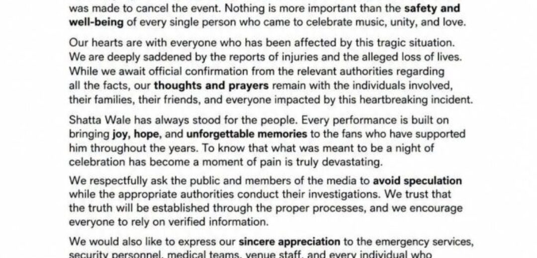 BREAKING: ShattaFest UK Cancelled After Serious Incident Outside Venue – Shatta Wale Management Issues Official Statement